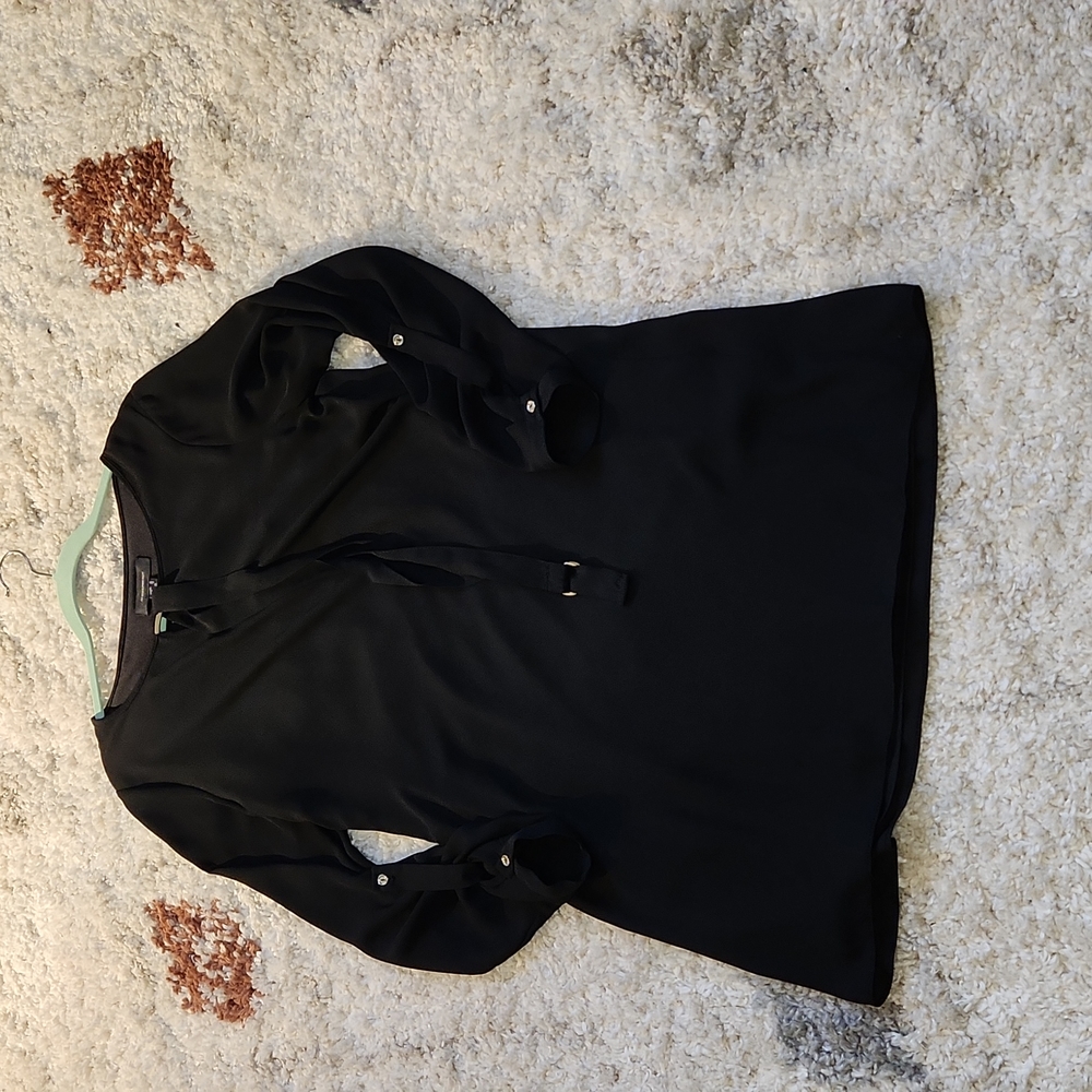 Black mid length dress with belt, size 6